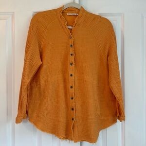 Cherry Cloth Orange Frayed Bohemian 100% Cotton Gauze‎ Button Down Shirt Size M